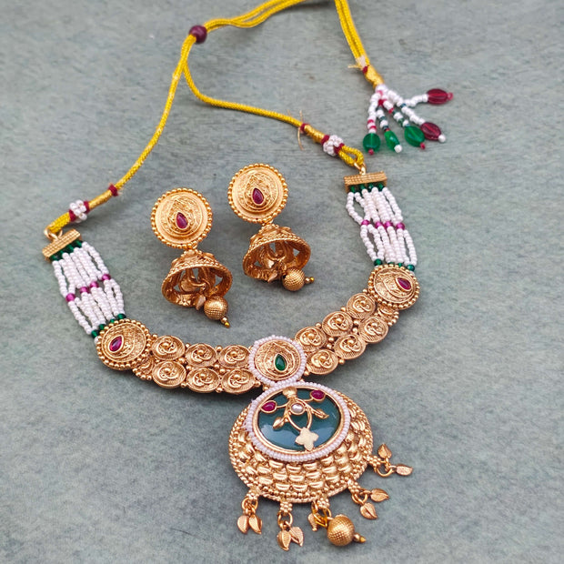 Pavitra Heritage Meenakari Pearl Choker Necklace Set