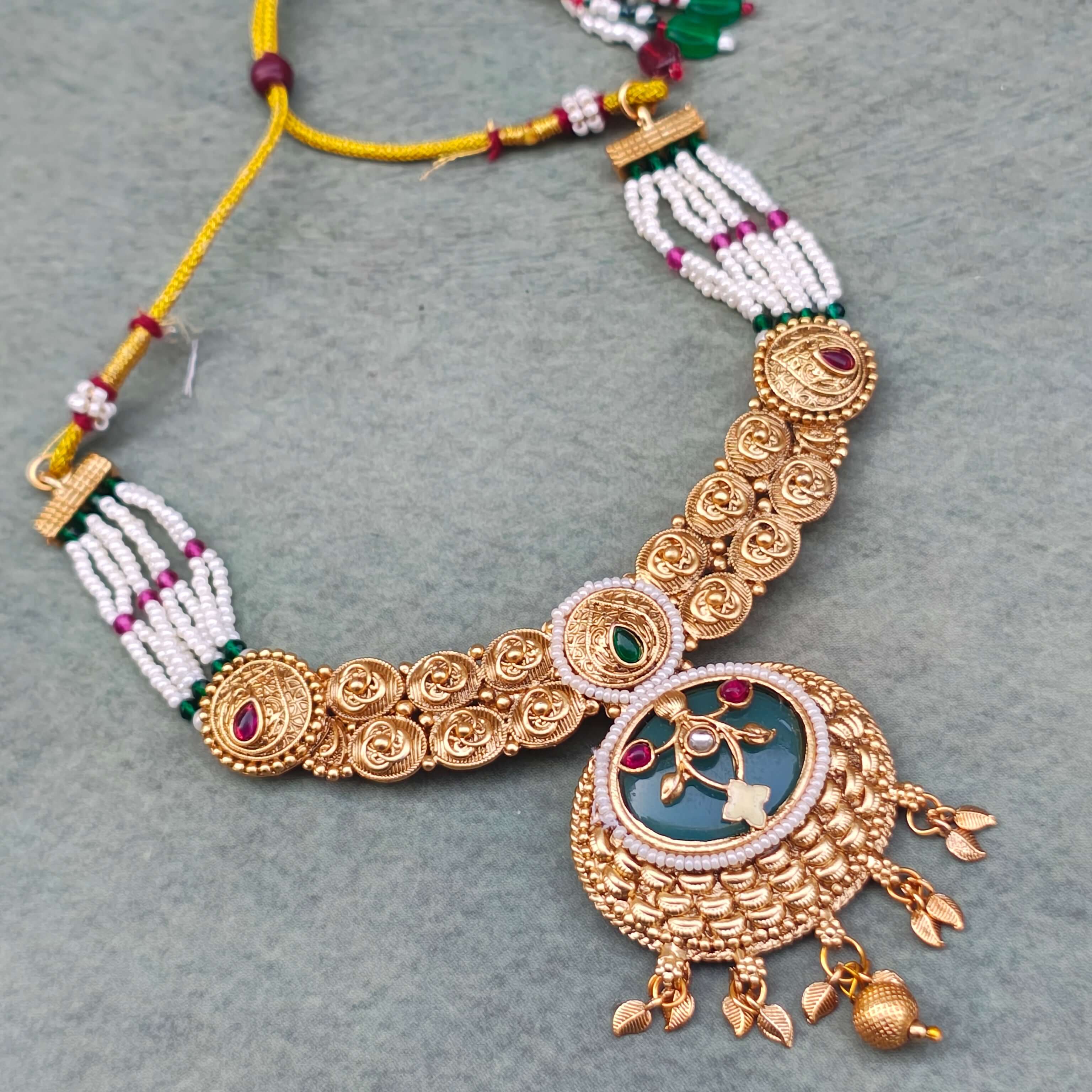 Pavitra Heritage Meenakari Pearl Choker Necklace Set