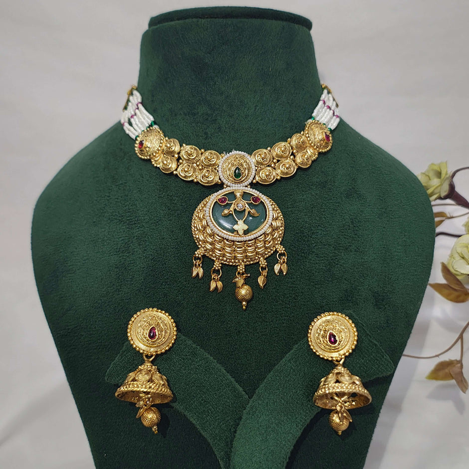 Pavitra Heritage Meenakari Pearl Choker Necklace Set