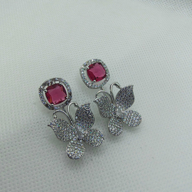 RIVA SILVER PLATED AD EARRINGS - RUBY RED