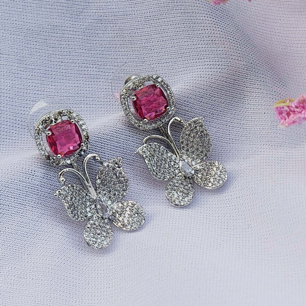 RIVA SILVER PLATED AD EARRINGS - RUBY RED