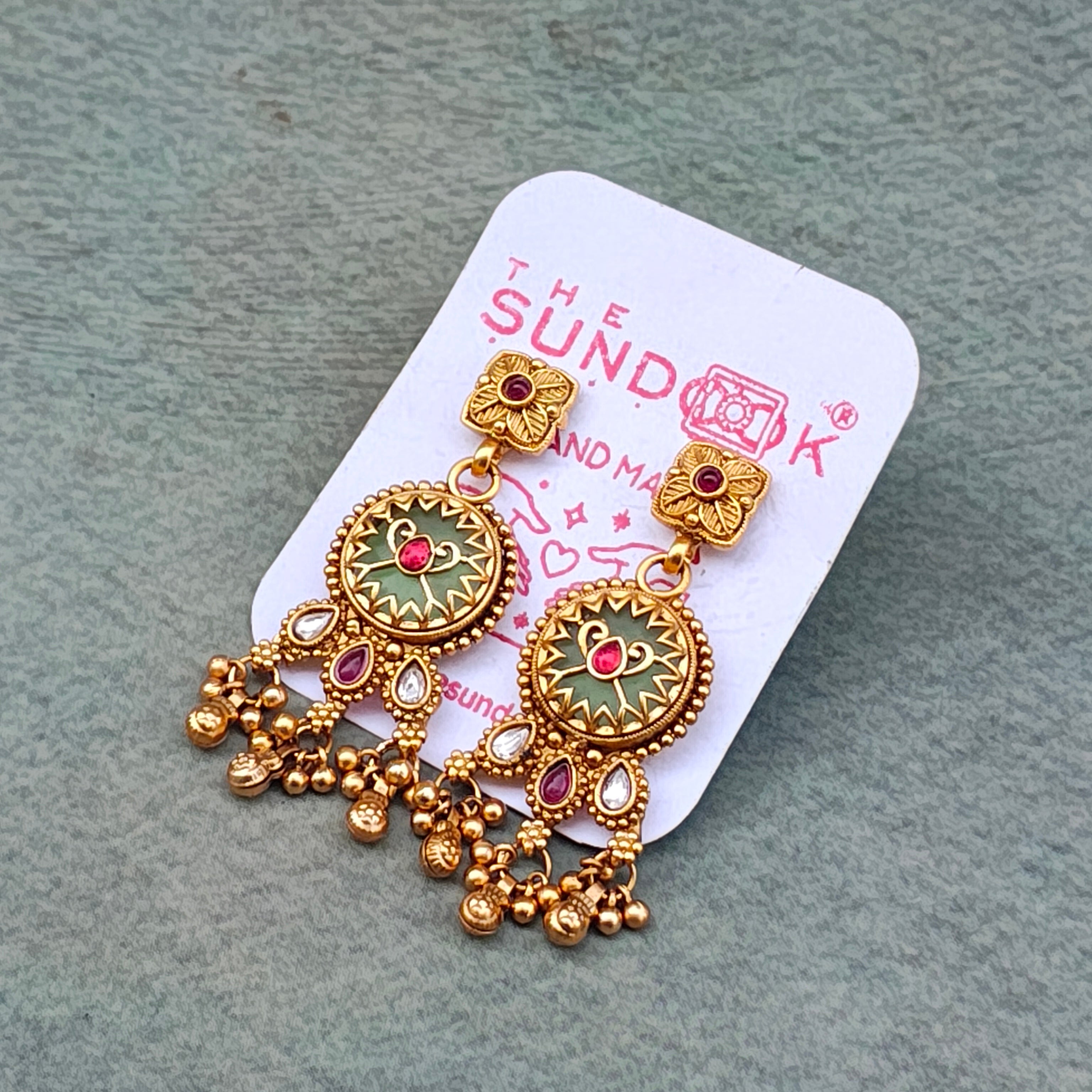Radhika Antique Gold Elephant Meenakari Kundan Necklace Set