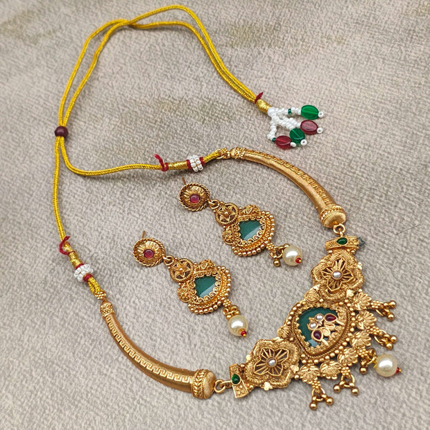 Ridhima Handcrafted Antique Gold Necklace Set