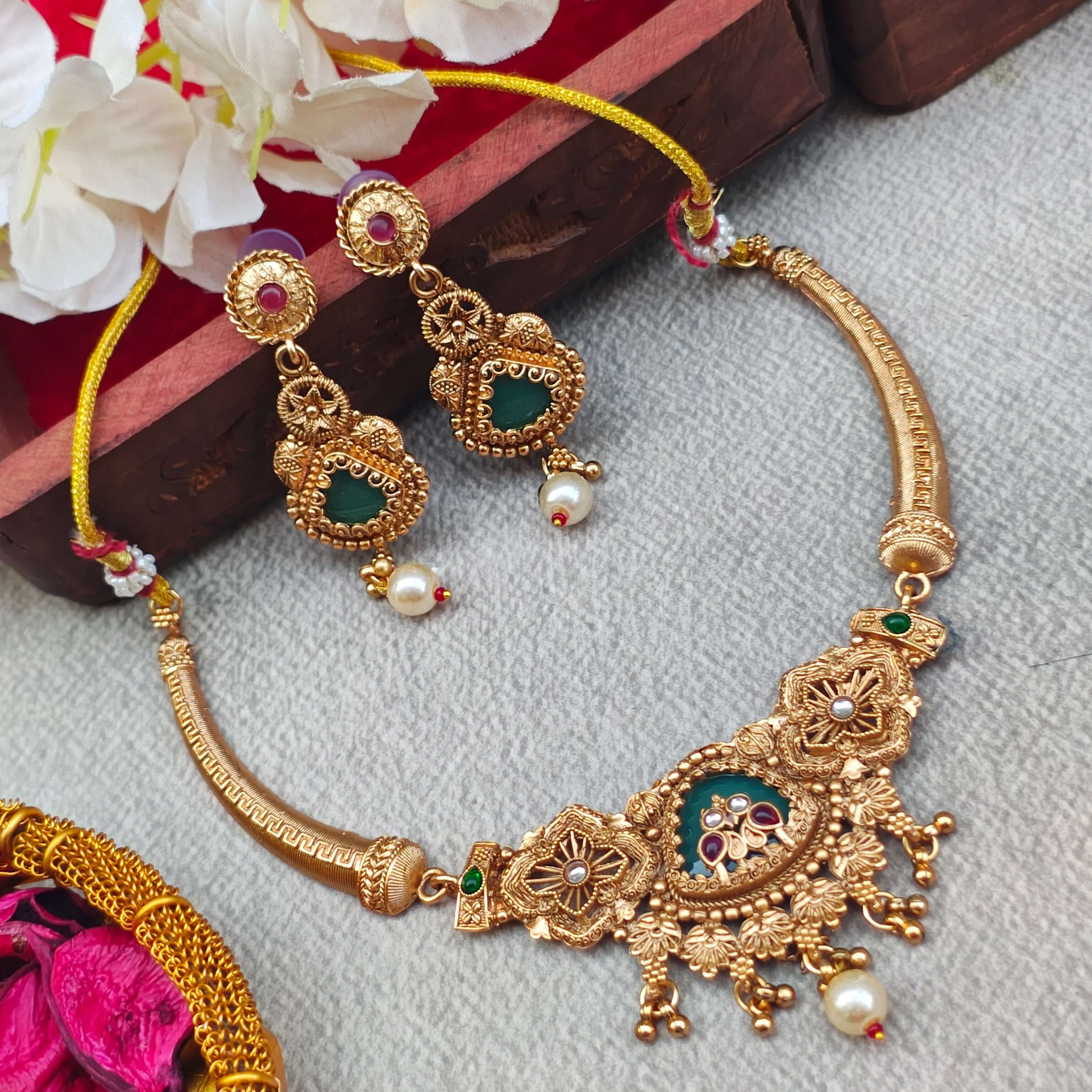 Ridhima Handcrafted Antique Gold Necklace Set