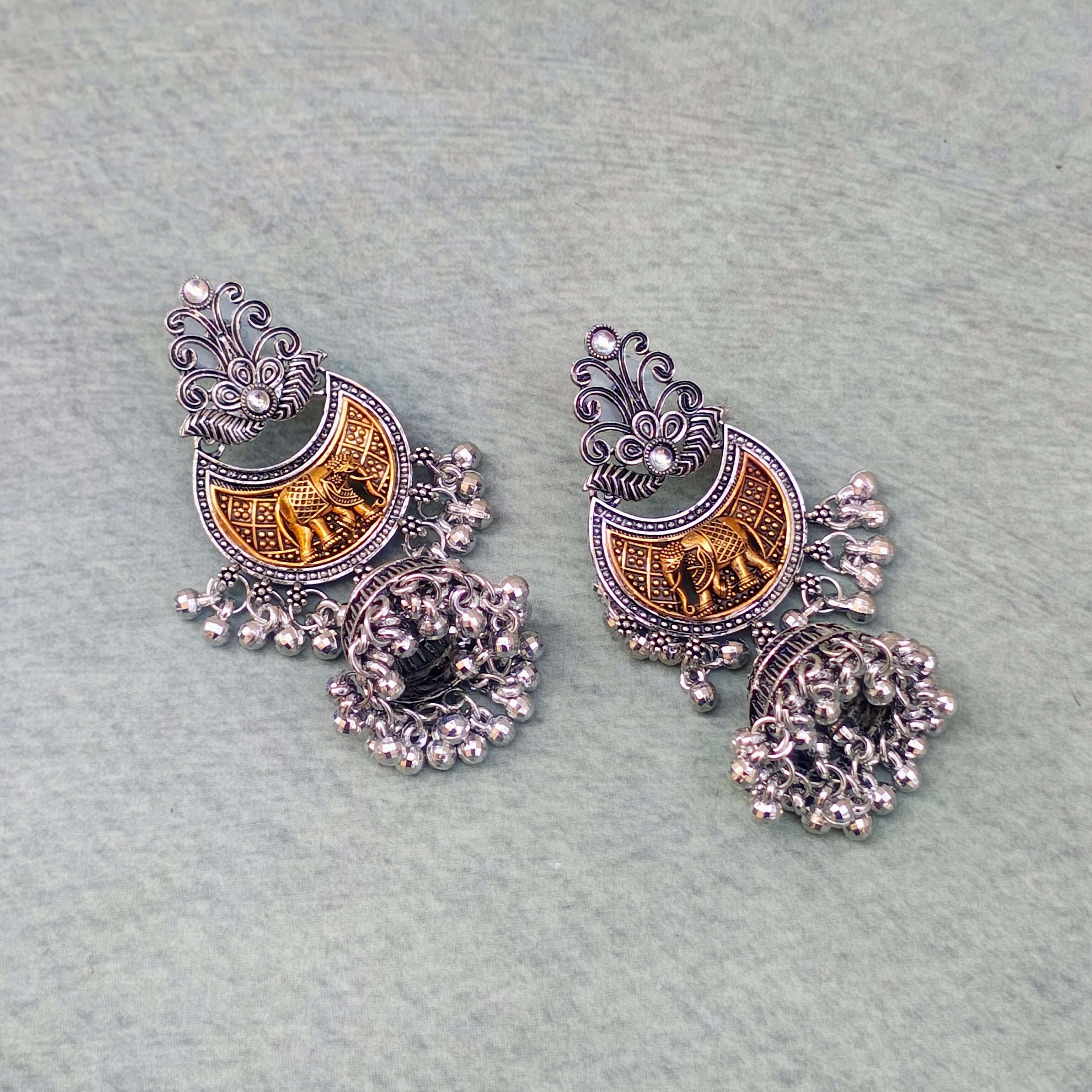 SHREYA SILVER OXIDIZED GHUNGROO CHANDBALI EARRINGS