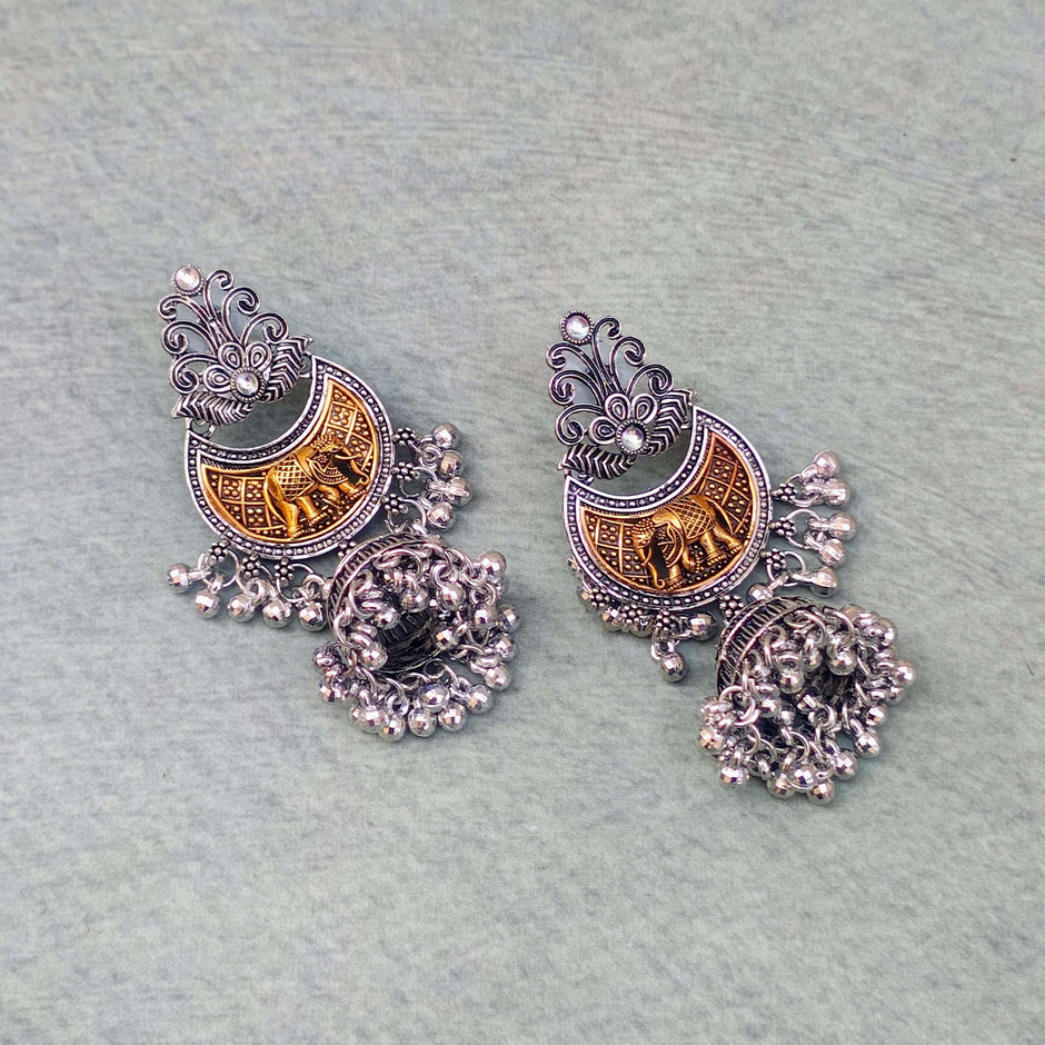 SHREYA SILVER OXIDIZED GHUNGROO CHANDBALI EARRINGS