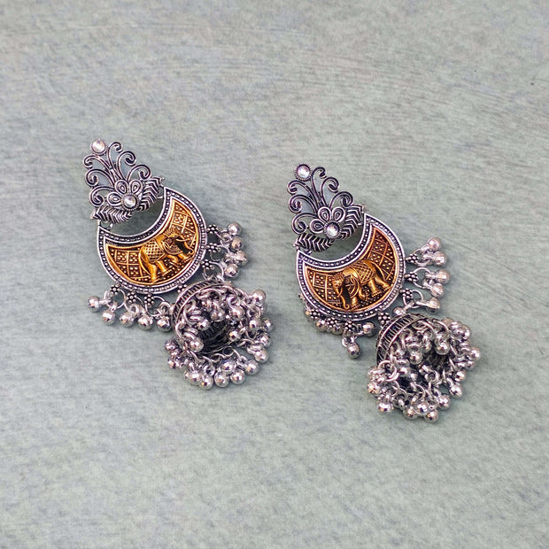 SHREYA SILVER OXIDIZED GHUNGROO CHANDBALI EARRINGS