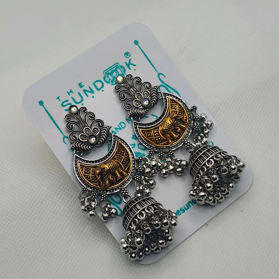 SHREYA SILVER OXIDIZED GHUNGROO CHANDBALI EARRINGS