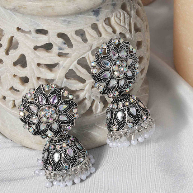 Siddhi Silver Oxidized Stud Jhumki Earrings