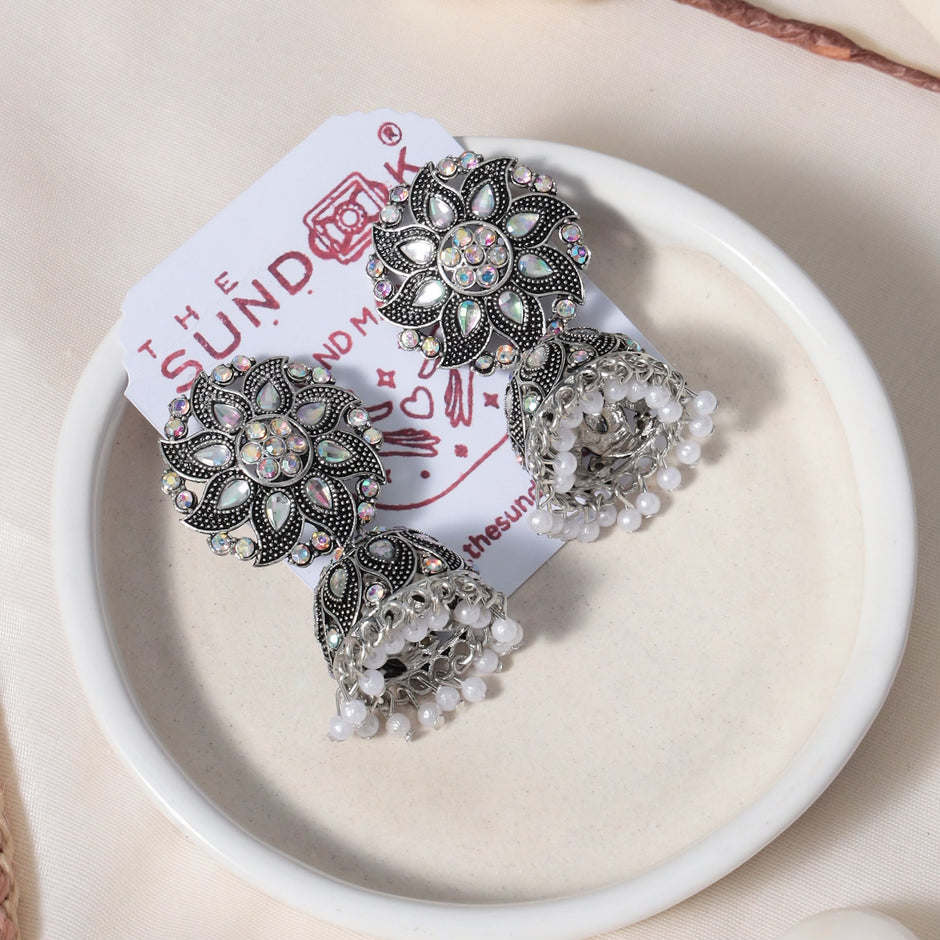 Siddhi Silver Oxidized Stud Jhumki Earrings