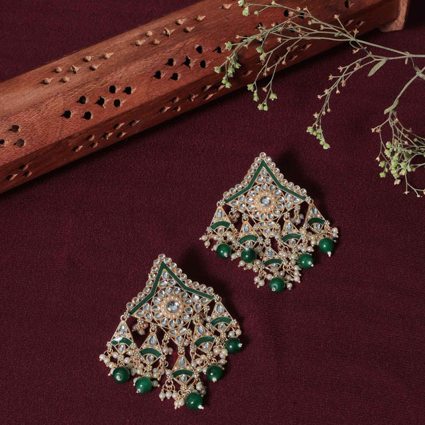 SITARA PEARL & KUNDAN GOLD PLATED CHANDBALI EARRINGS - GREEN