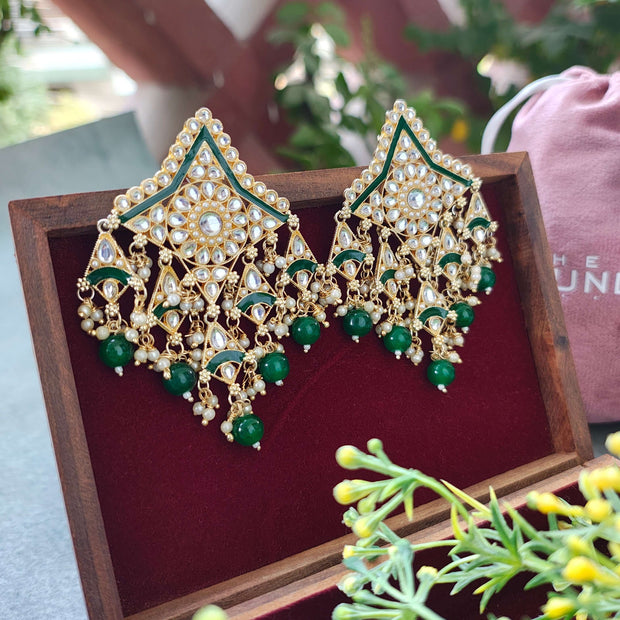 SITARA PEARL & KUNDAN GOLD PLATED CHANDBALI EARRINGS - GREEN