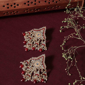 SITARA PEARL & KUNDAN GOLD PLATED CHANDBALI EARRINGS - RED
