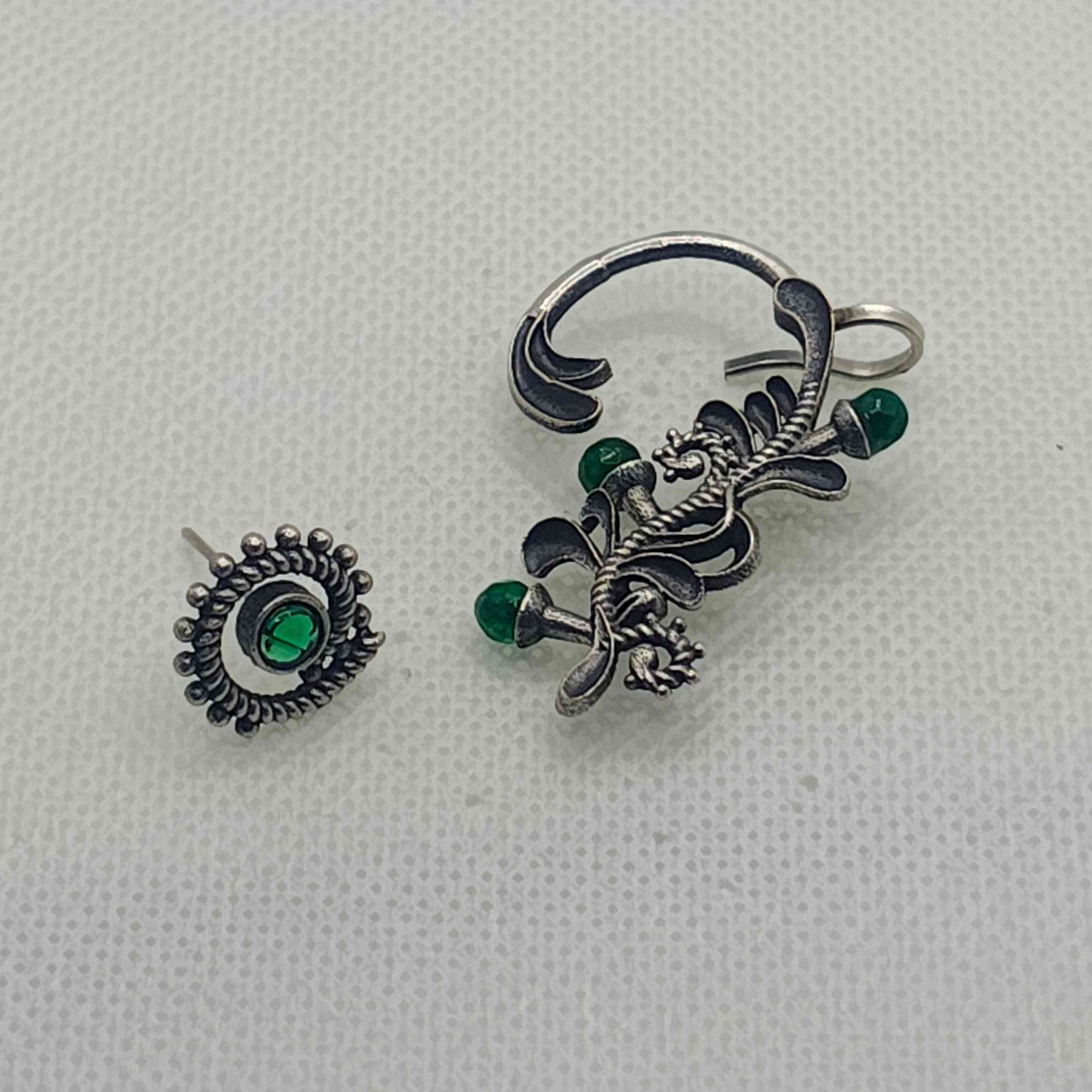 Tanvi Silver Oxidized Earring Earcuffs