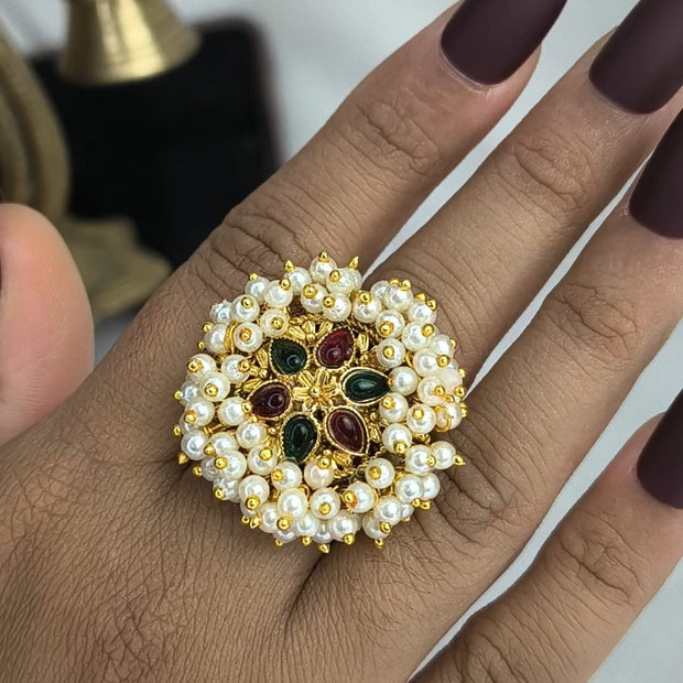 Tanuja Rajwadi Pearl & Kundan Statement Ring