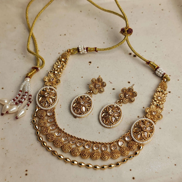 Triveni Traditional Layered Gold plated kundan Necklace Set