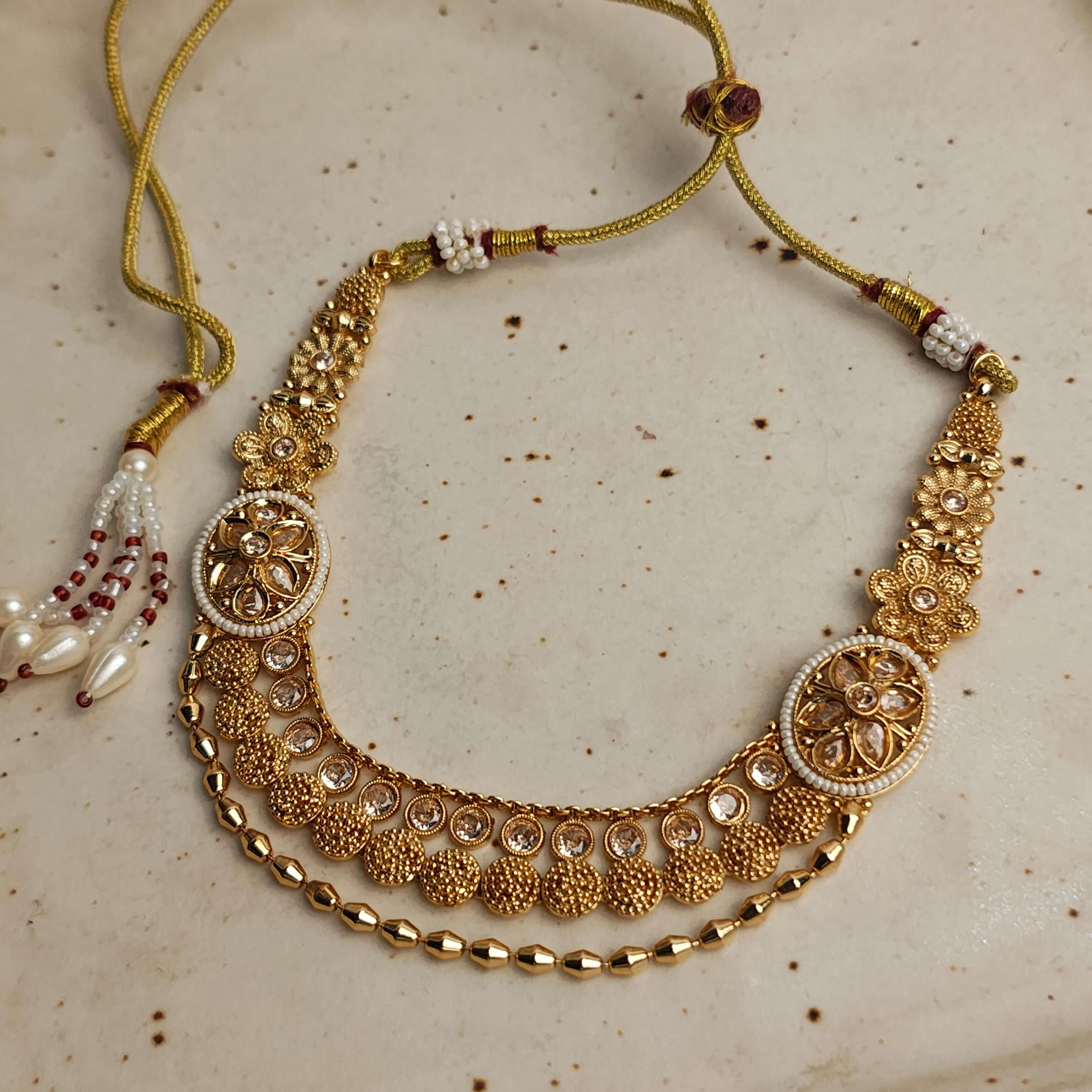 Triveni Traditional Layered Gold plated kundan Necklace Set