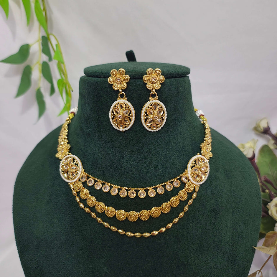 Triveni Traditional Layered Gold plated kundan Necklace Set