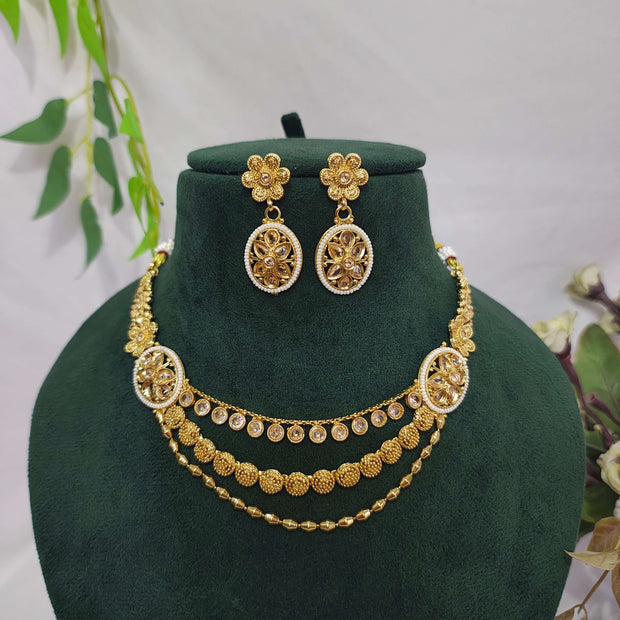 Triveni Traditional Layered Gold plated kundan Necklace Set
