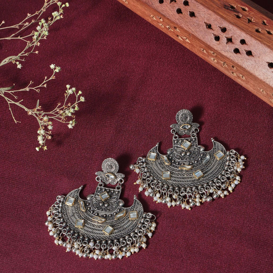 Vamika Silver Oxidized Chandbali Earrings