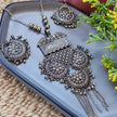 Kavya Silver Oxidized Long Necklace Set
