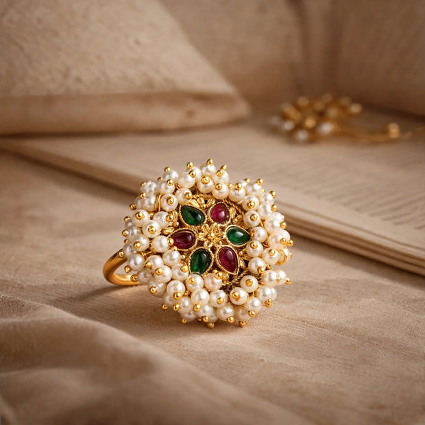 TANUJA RAJWADI PEARL & KUNDAN STATEMENT RING