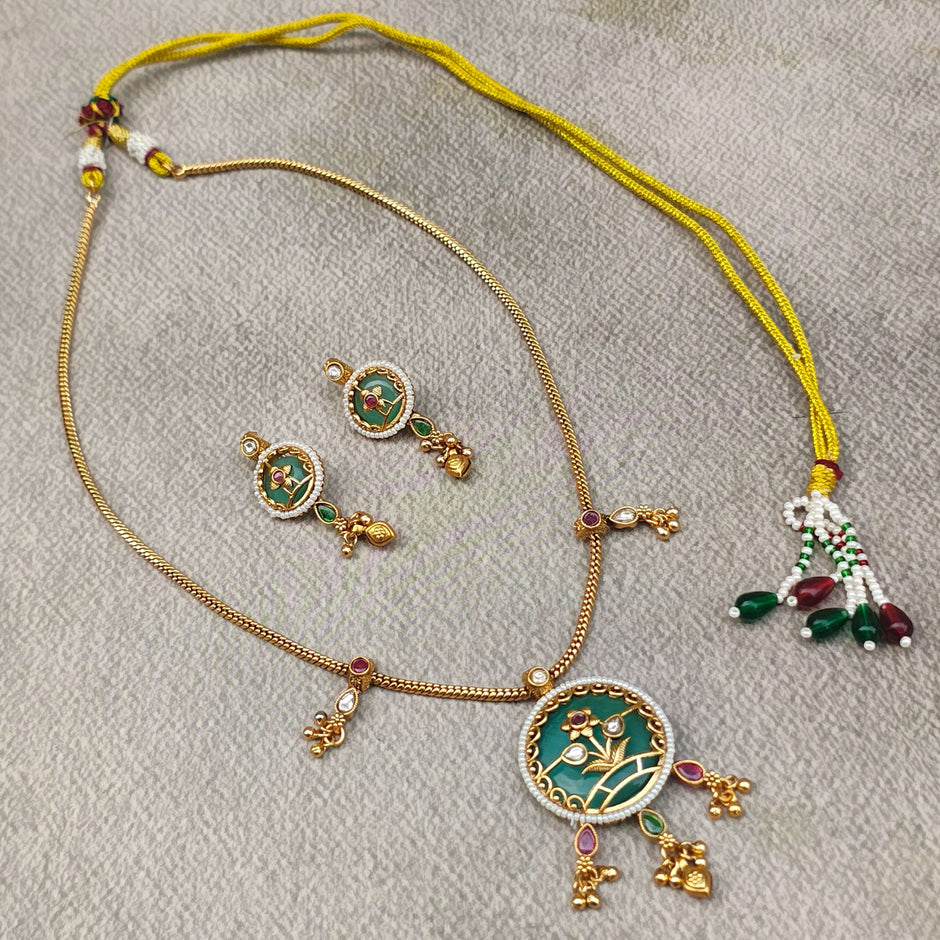Yamini Ethnic Gold Plated Chain Long Necklace Set