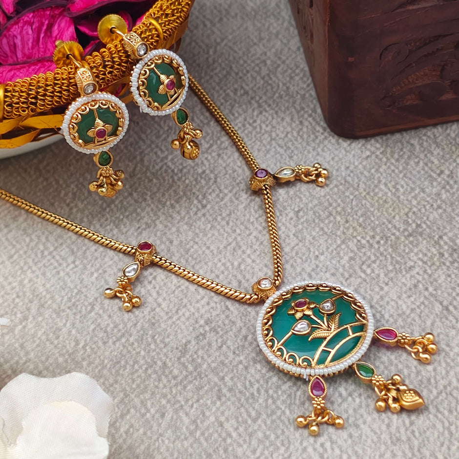 Yamini Ethnic Gold Plated Chain Long Necklace Set