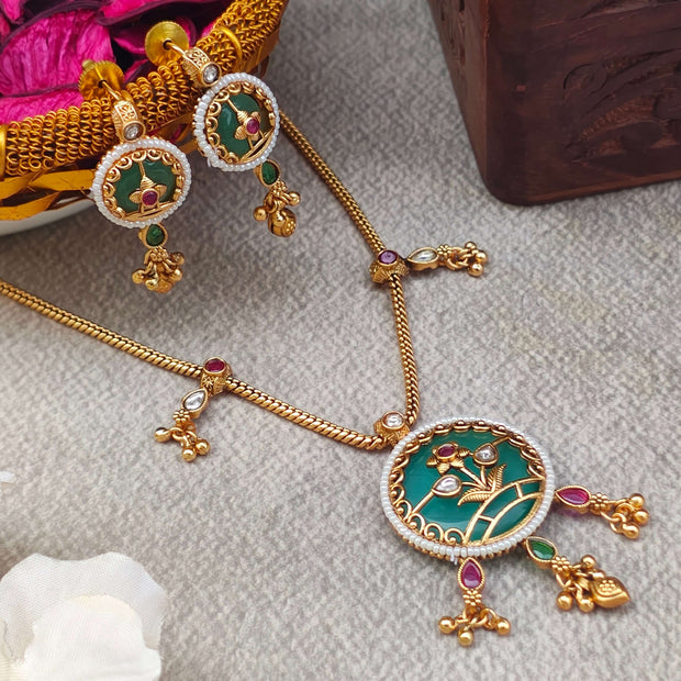 Yamini Ethnic Gold Plated Chain Long Necklace Set