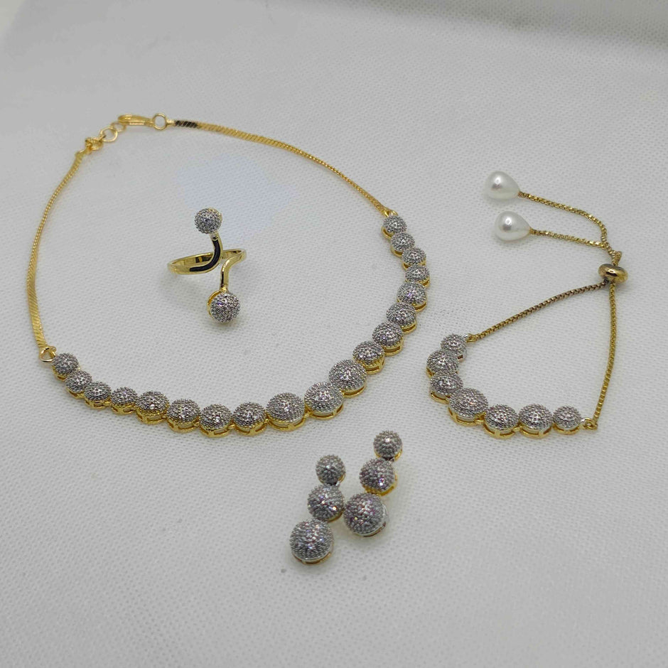 ZIVA AD NECKLACE SET WITH RING AND BRACELET - GOLD PLATED