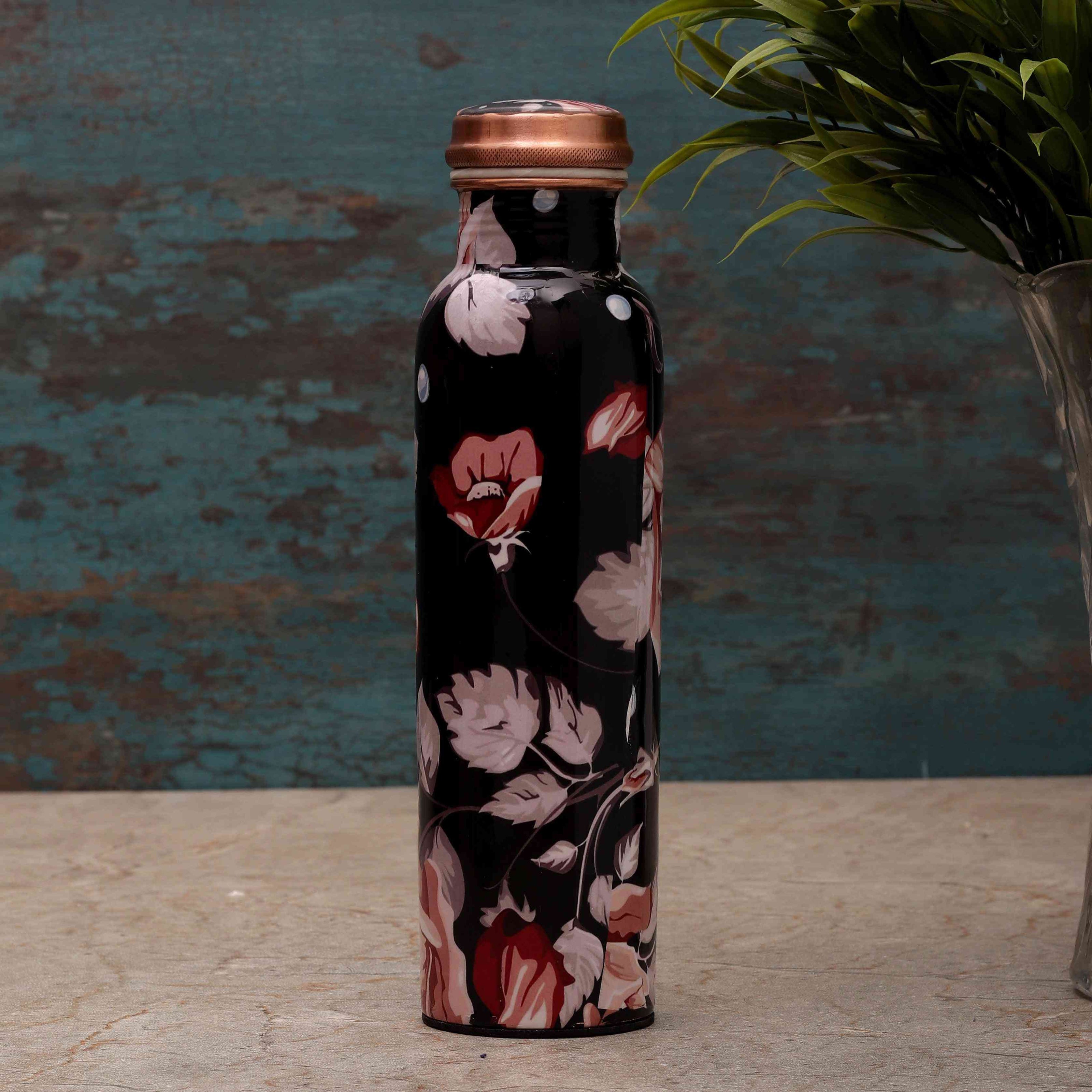 Black Floral Premium Copper Bottle