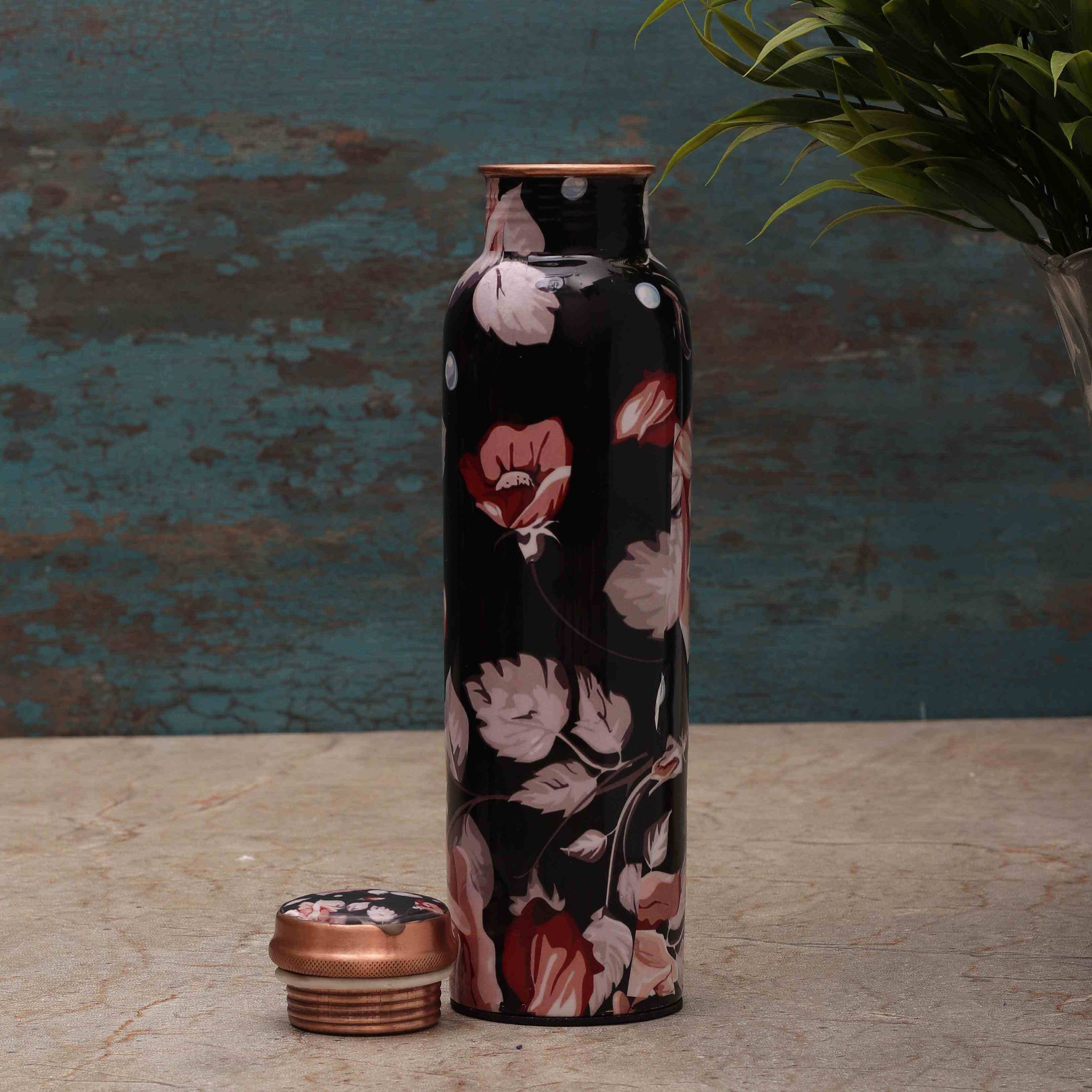 Black Floral Premium Copper Bottle