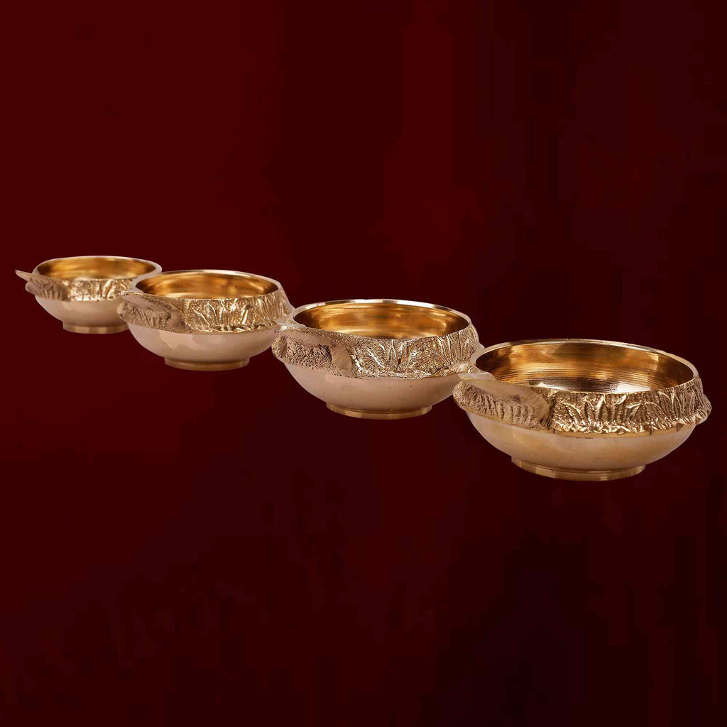 Brass Engraved Kuber Diya - Size 2 - The Sundook