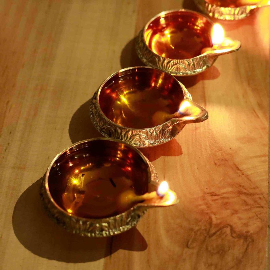 Brass Engraved Kuber Diya - Size 3