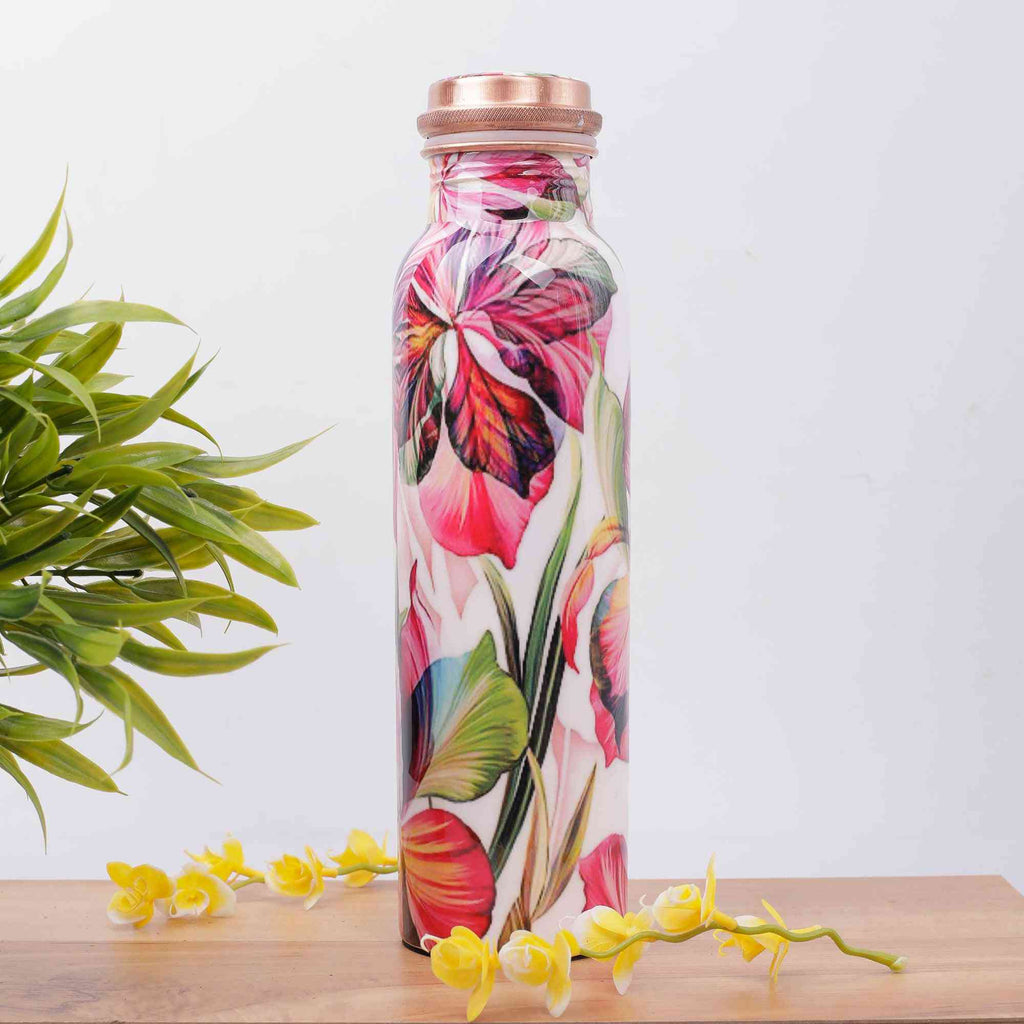 Colourful Large Petals Premium Copper Bottle - The Sundook