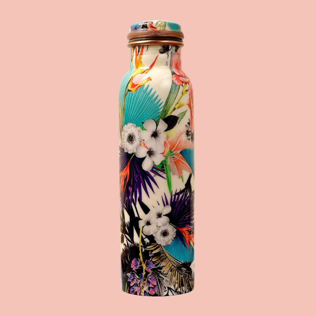 Floral Ecstasy Copper Bottle & Tumblers' Set - The Sundook