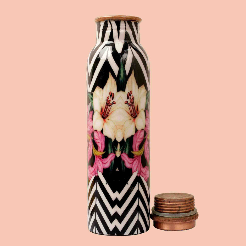 FlowerAura Enameled Copper Bottle & Tumblers' Set
