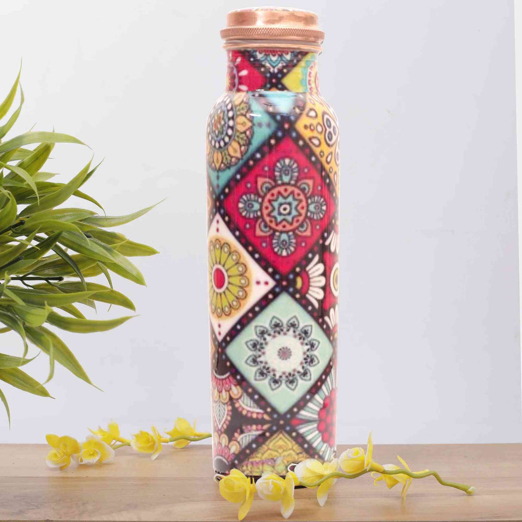 Mandala Rhombus Premium Copper Bottle - The Sundook