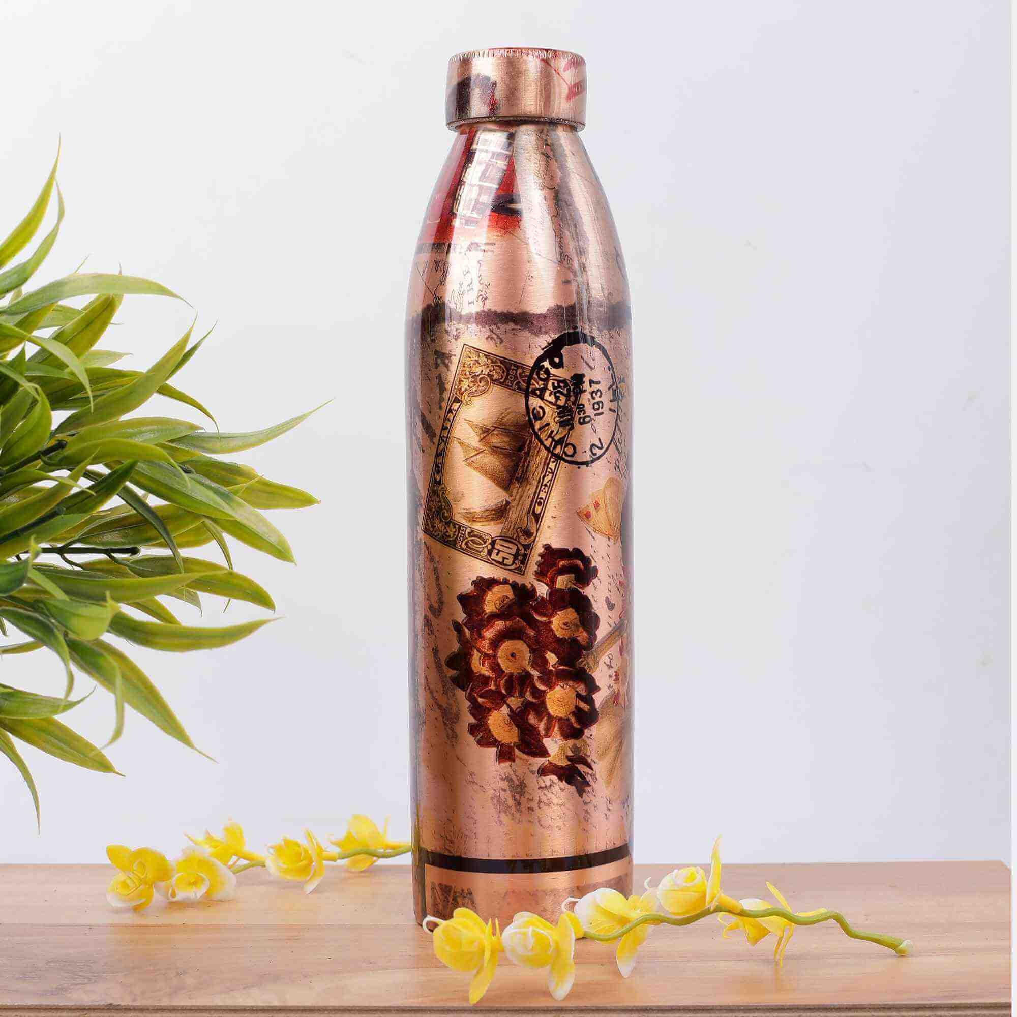 New Narrow Neck Printed Copper Bottle (Brown)
