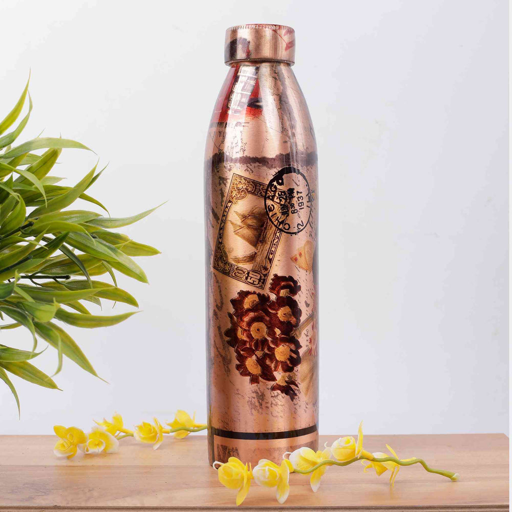 New Narrow Neck Printed Copper Bottle (Brown) - The Sundook