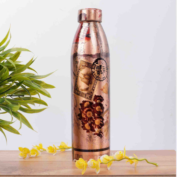New Narrow Neck Printed Copper Bottle (Brown)