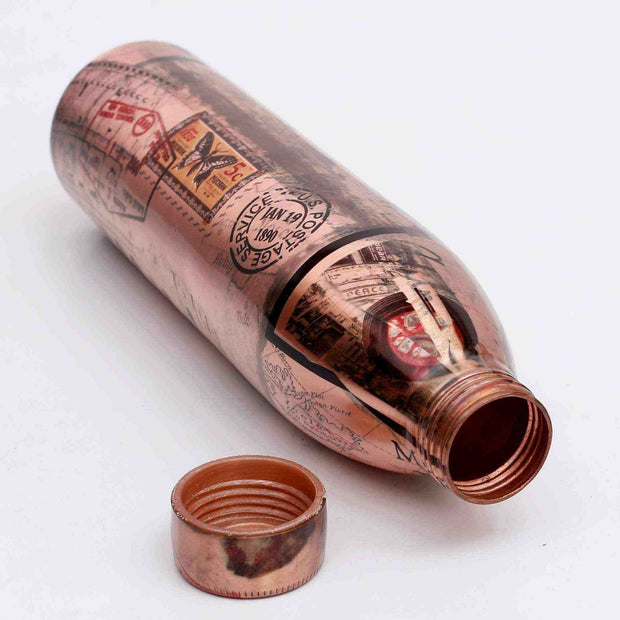 New Narrow Neck Printed Copper Bottle (Brown)