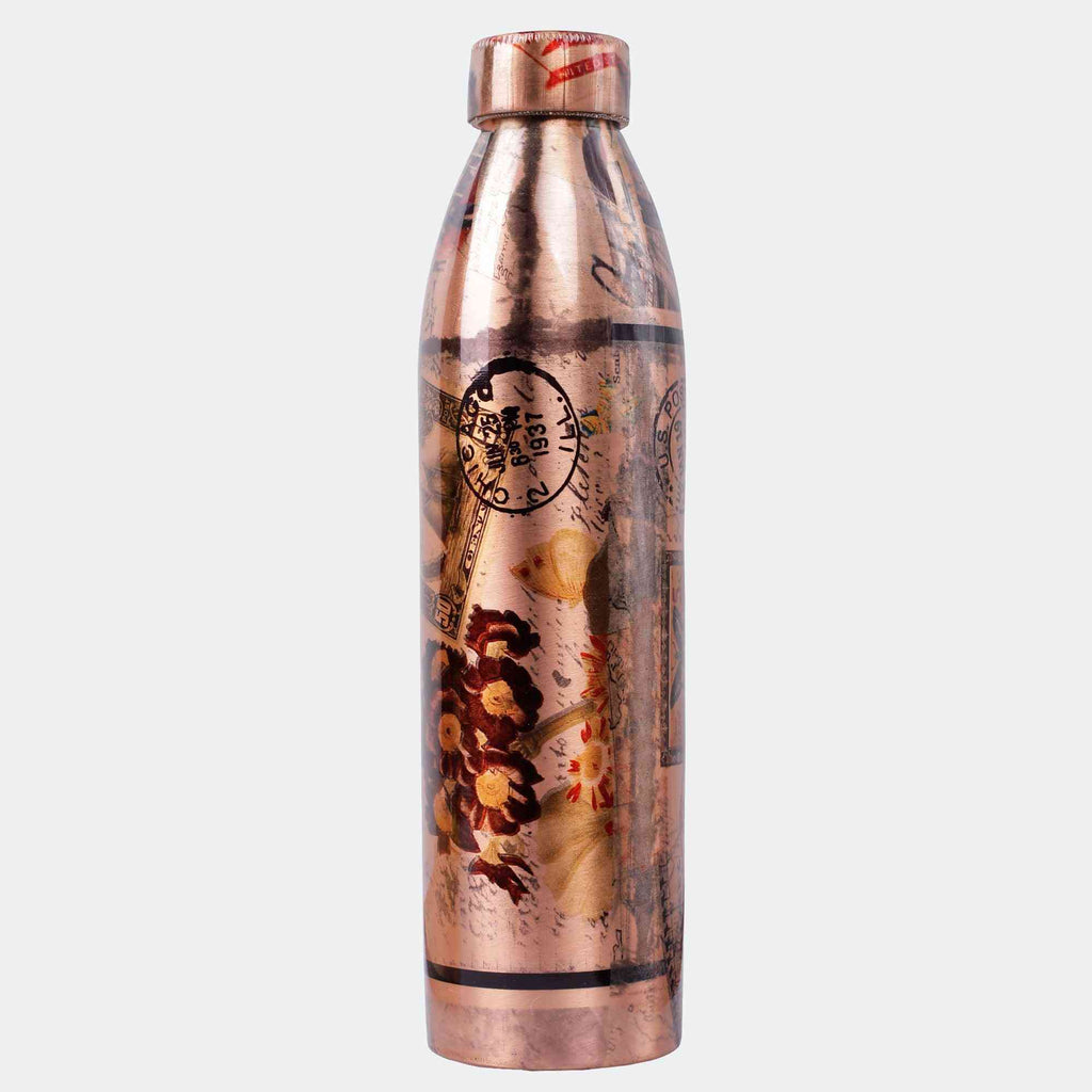 New Narrow Neck Printed Copper Bottle (Brown) - The Sundook
