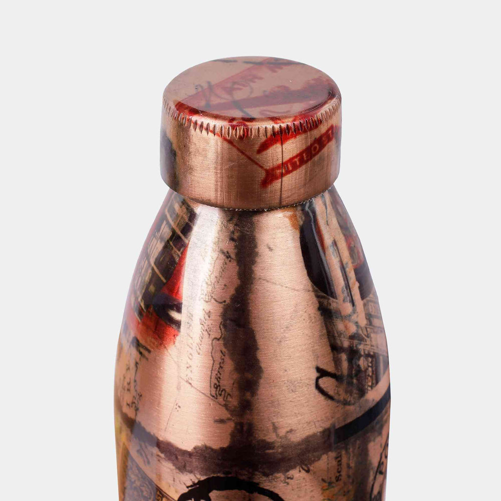New Narrow Neck Printed Copper Bottle (Brown) - The Sundook