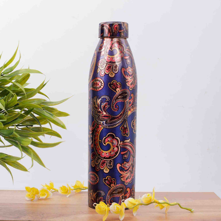 New Narrow Neck Printed Copper Bottle (Dark Blue)