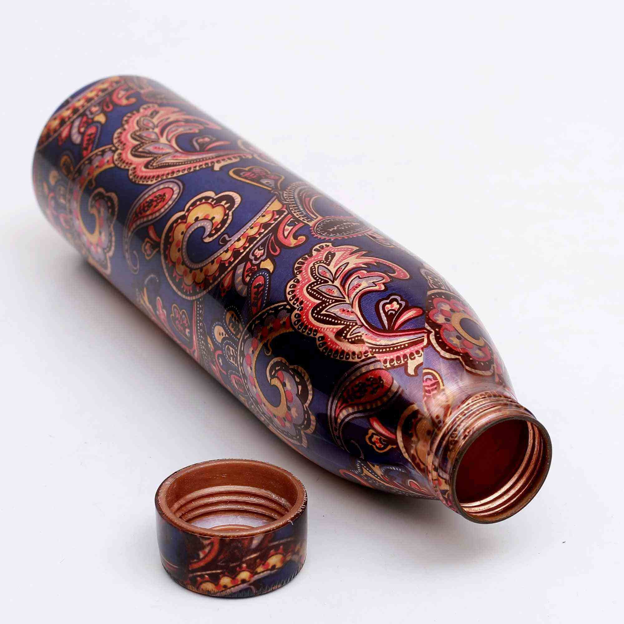 New Narrow Neck Printed Copper Bottle (Dark Blue)