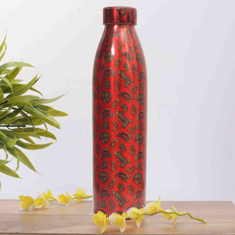 New Narrow Neck Printed Copper Bottle (Red)