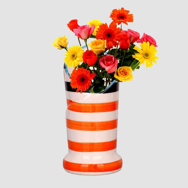 Orange Horizontal Stripes Flower Pot / Napkin Pot