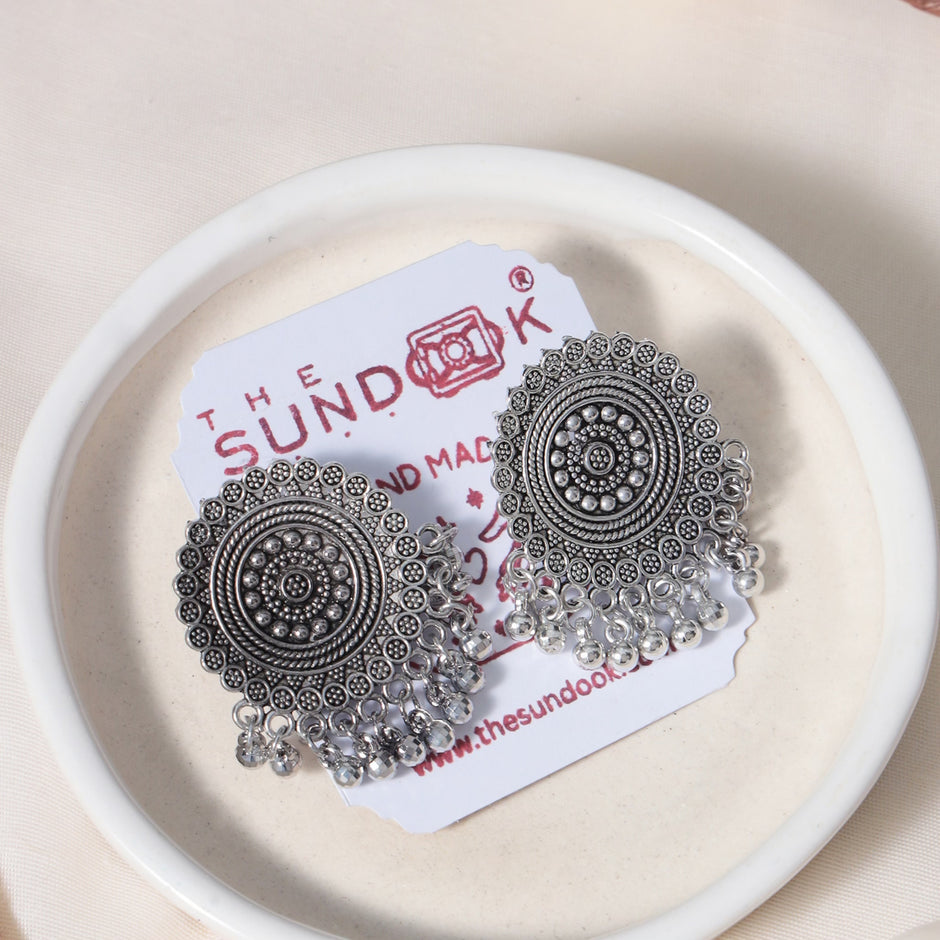 Swara Silver Oxidized Stud Earrings