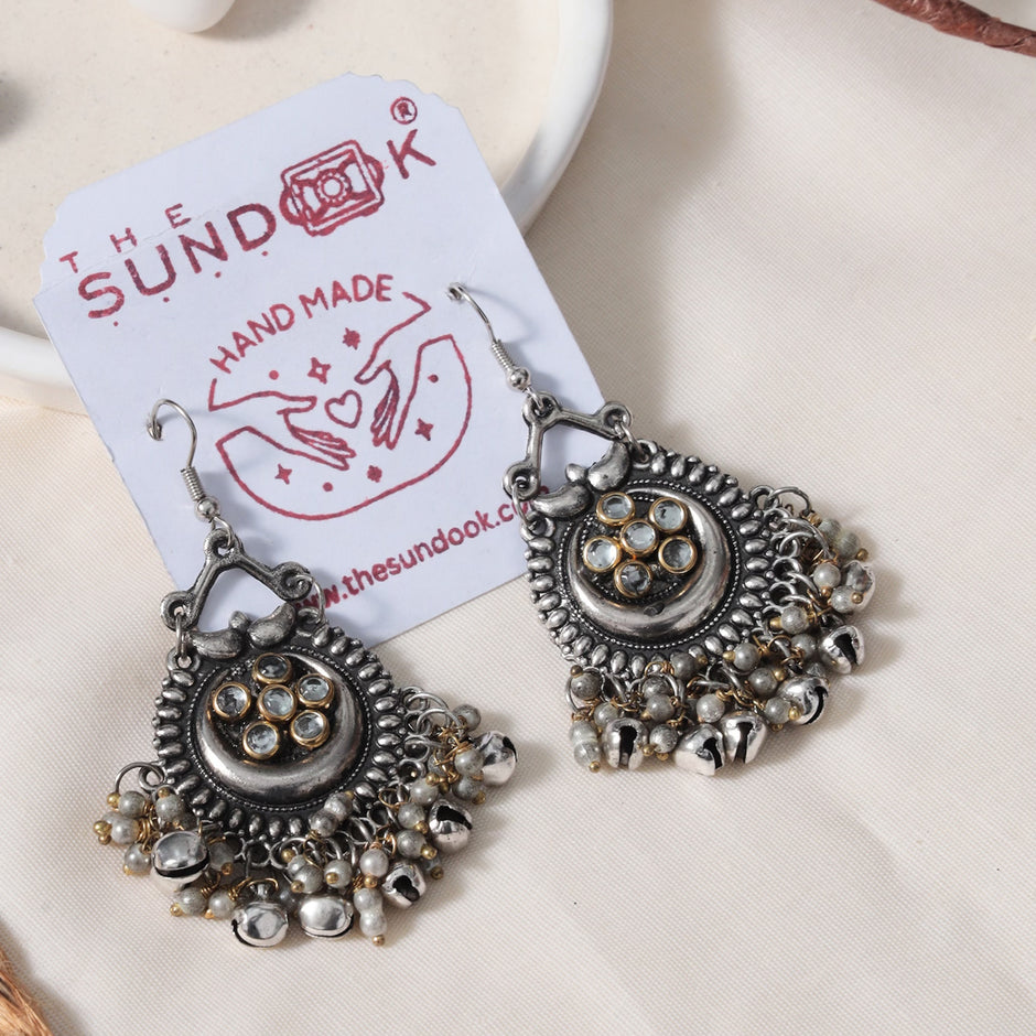 Jivika Silver Oxidized Long Necklace Set